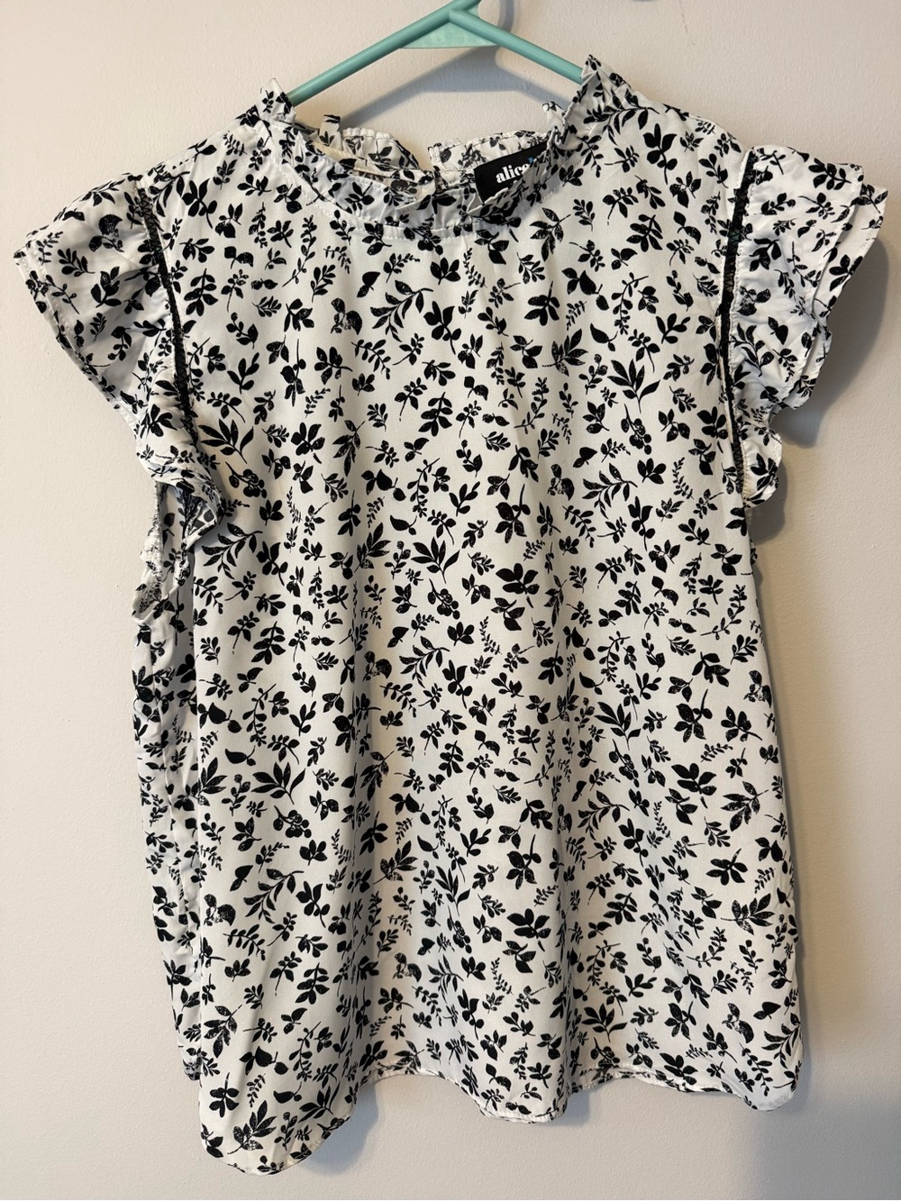 Alice Blue Black & White Floral Ruffle Tank